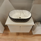 White with Pine wood Finish Wall Mounted Stainless Steel Vanity SS304 (24x18.5 inch) "Complete Set"