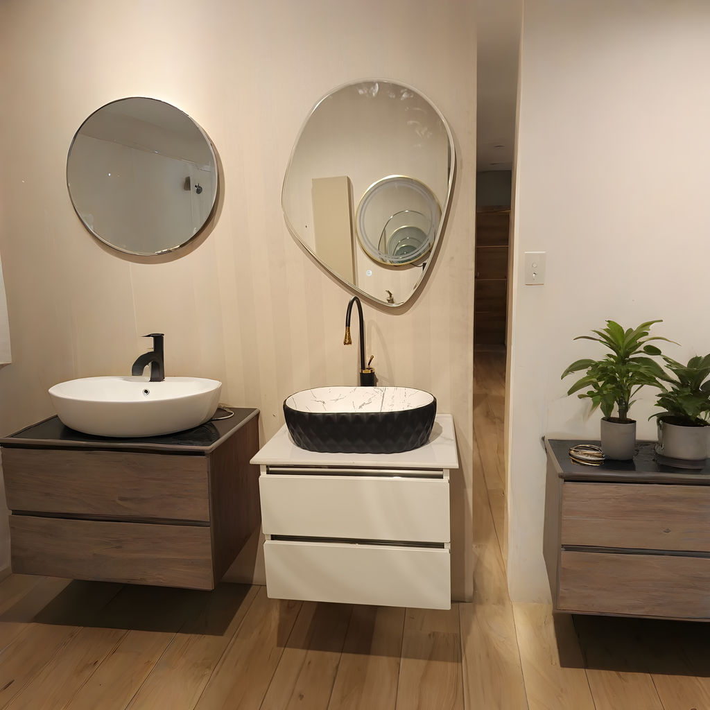 Premium White with Pine Wood Finish Wall Mounted Stainless Steel Vanity SS304 (24x18.5 inch) "Complete Set"