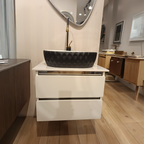 Premium White with Pine Wood Finish Wall Mounted Stainless Steel Vanity SS304 (24x18.5 inch) "Complete Set"