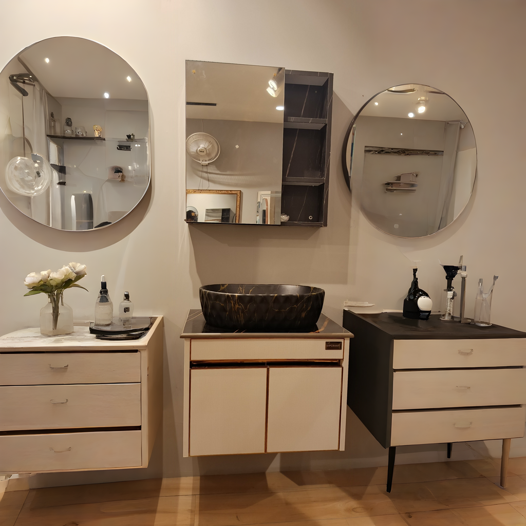Sand Grey with CNC pattern, Wall Mounted Stainless Steel Vanity SS304 (24x18.5 inch) "Complete Set"
