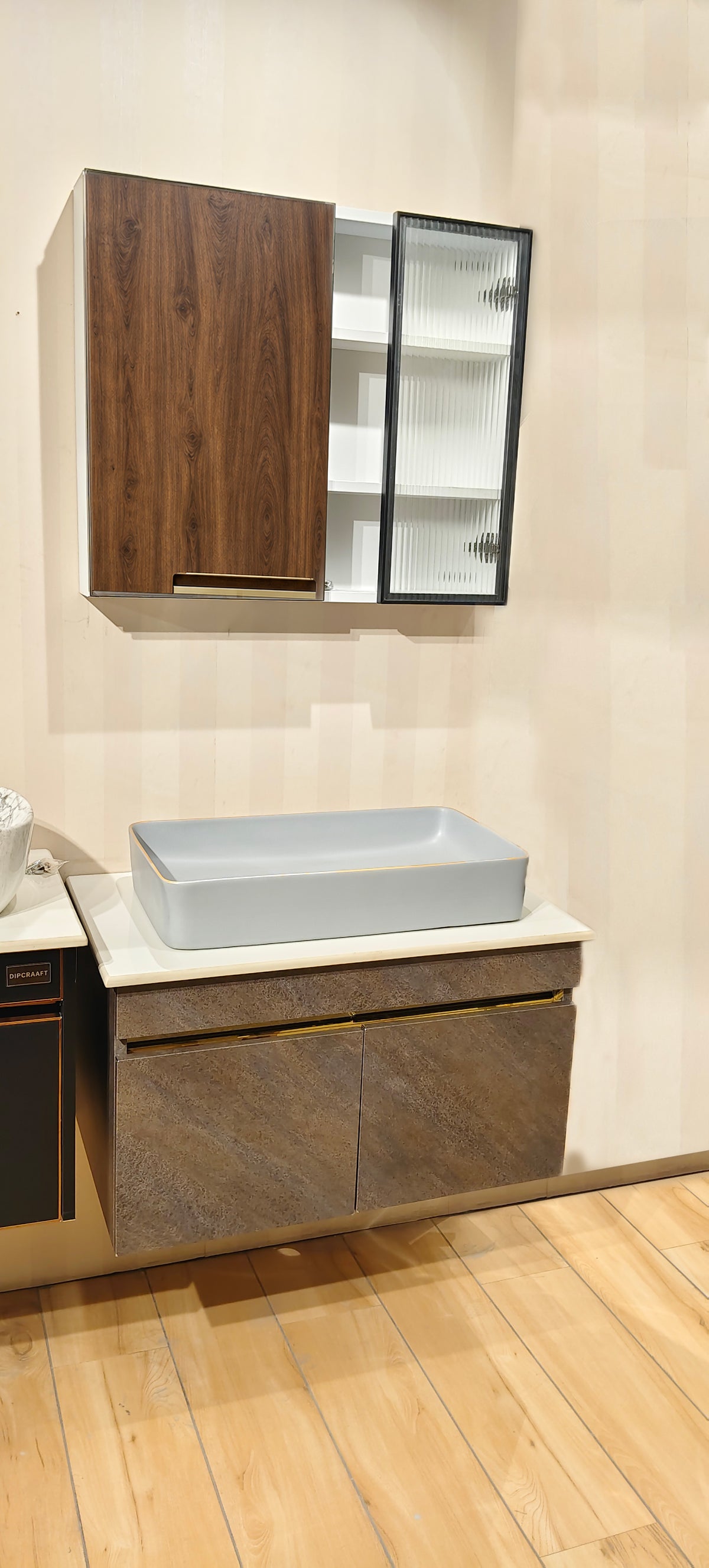 Premium armani grey Finish Wall Mounted Stainless Steel Vanity SS304 (32x18.5 inch) "Complete Set"