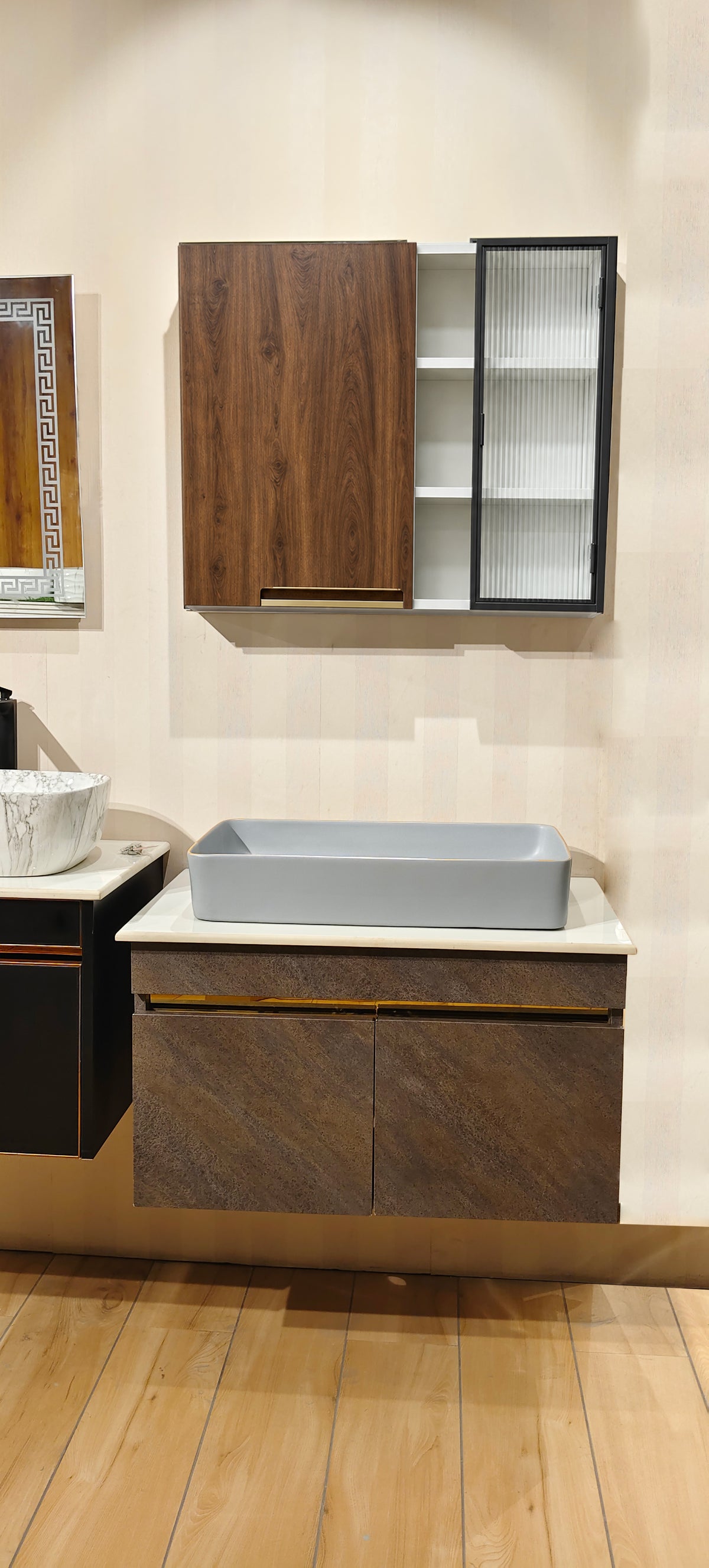 Premium armani grey Finish Wall Mounted Stainless Steel Vanity SS304 (32x18.5 inch) "Complete Set"