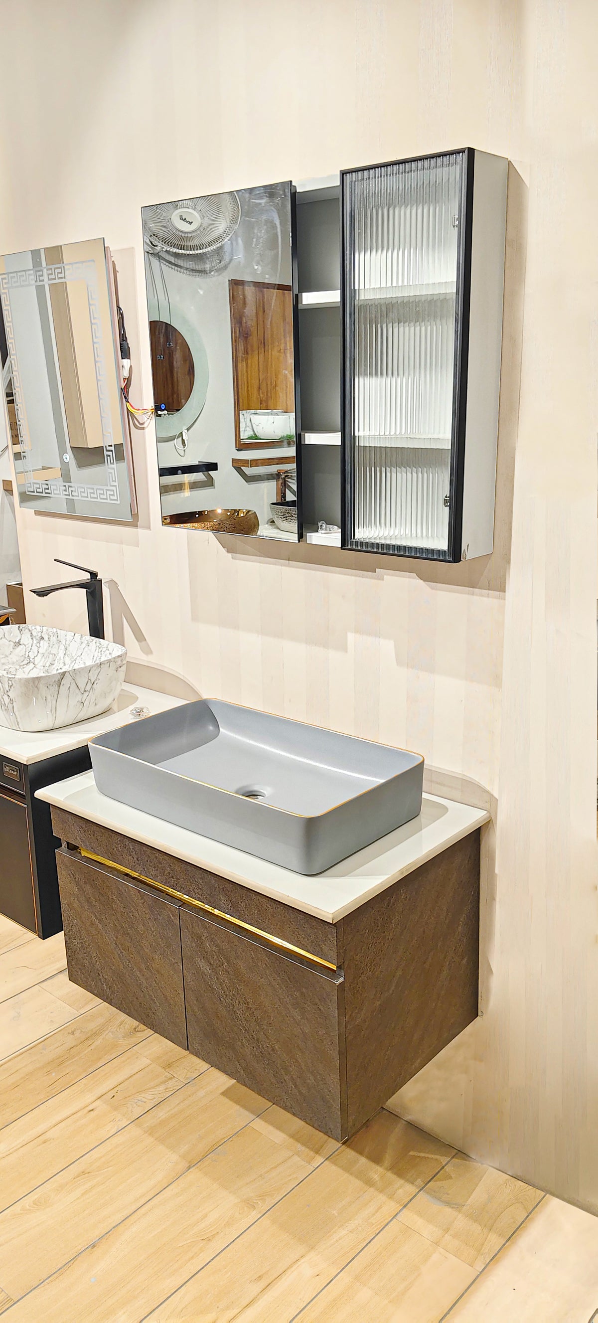 Premium armani grey Finish Wall Mounted Stainless Steel Vanity SS304 (32x18.5 inch) "Complete Set"