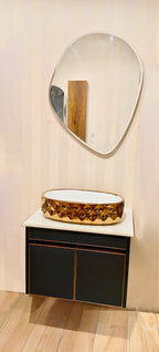 Premium Wall Mounted Stainless Steel Vanity with Black CNC Pattern & Rose gold Detailing in SS304 material (24x18.5 inch) "Complete Set"