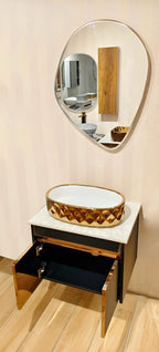Premium Wall Mounted Stainless Steel Vanity with Black CNC Pattern & Rose gold Detailing in SS304 material (24x18.5 inch) "Complete Set"