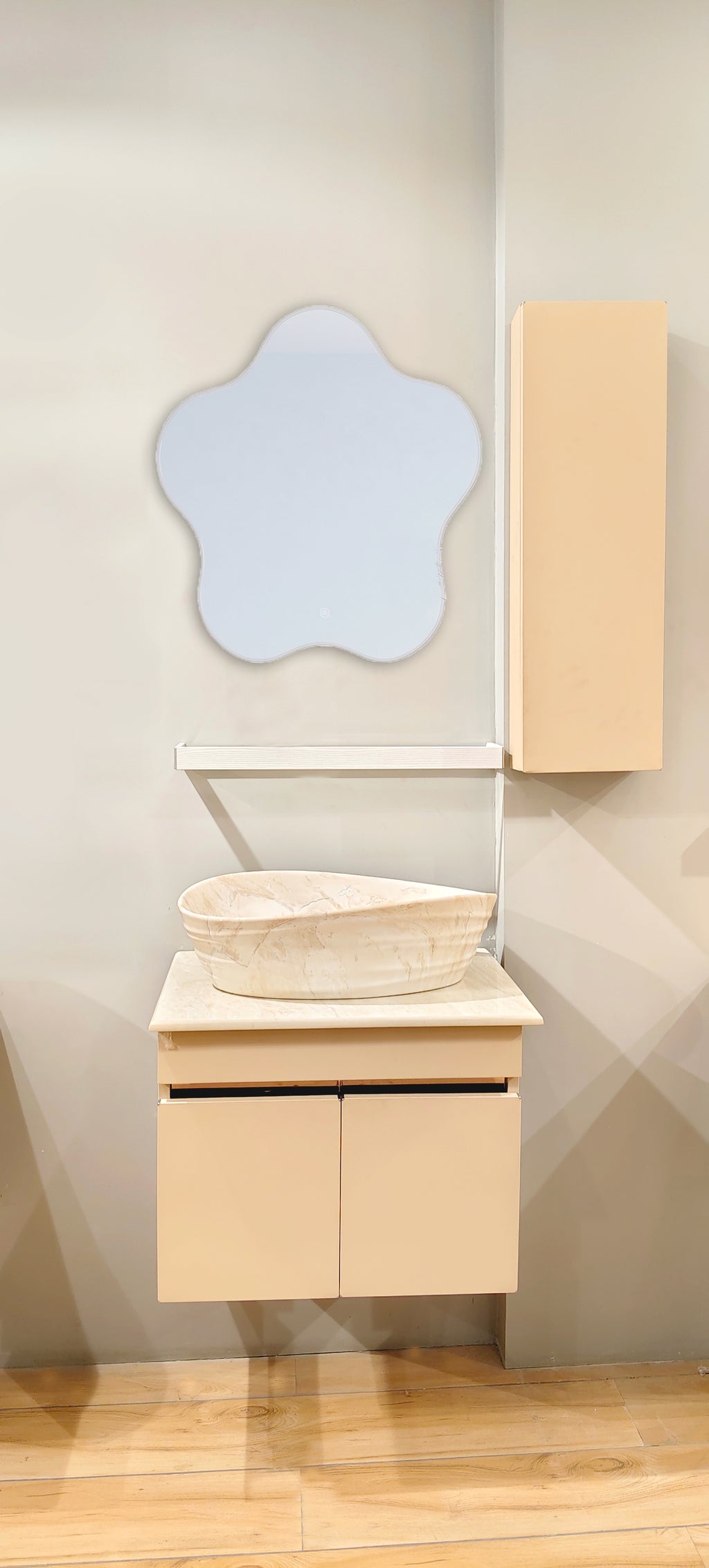 Premium Beige Finish Wall Mounted Stainless Steel Vanity SS304 (24x18.5 inch) "Complete Set"