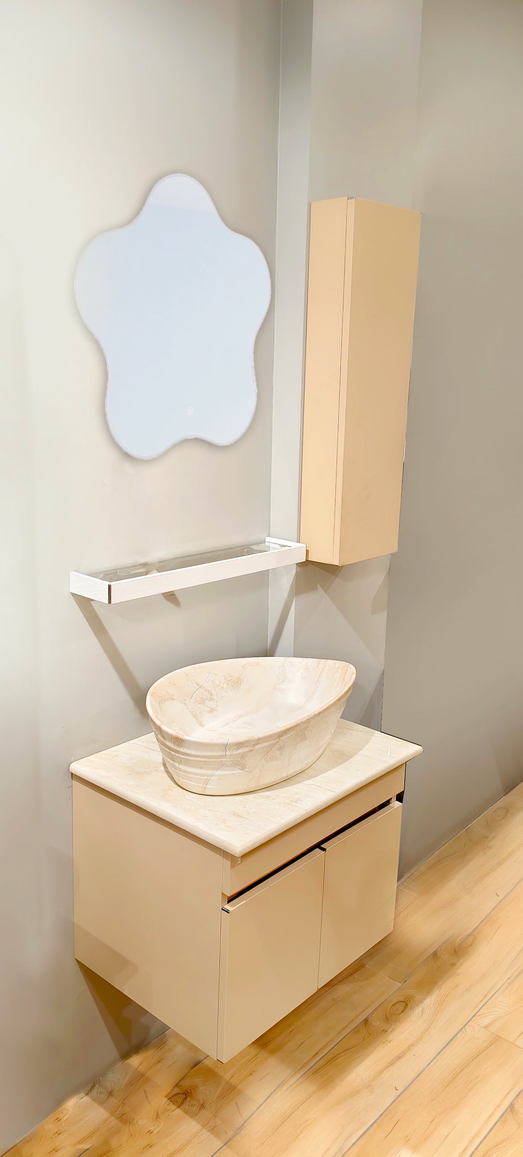 Premium Beige Finish Wall Mounted Stainless Steel Vanity SS304 (24x18.5 inch) "Complete Set"