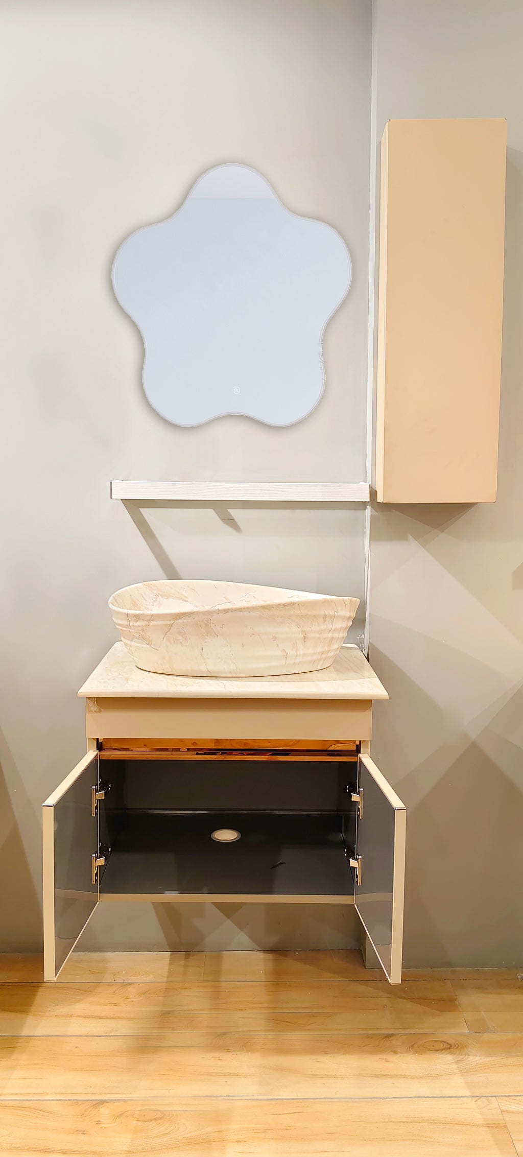 Premium Beige Finish Wall Mounted Stainless Steel Vanity SS304 (24x18.5 inch) "Complete Set"