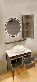 Premium armani grey Finish Wall Mounted Stainless Steel Vanity SS304 with extra side storage  (24x18.5 inch) "Complete Set"