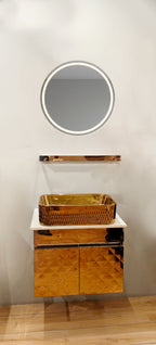Diamond Cut Style Wall Mounted Stainless Steel Vanity in premium Rose Gold Finish SS304 (24x18.5 inch) "Complete Set"