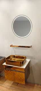Diamond Cut Style Wall Mounted Stainless Steel Vanity in premium Rose Gold Finish SS304 (24x18.5 inch) "Complete Set"