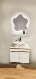 Premium White with Pine Wood Finish Wall Mounted Stainless Steel Vanity SS304 (24x18.5 inch) "Complete Set"