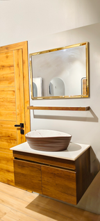 Teak Wood Finish Wall Mounted Stainless Steel Vanity SS304 (32x18.5 inch) "Complete Set"