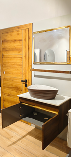 Teak Wood Finish Wall Mounted Stainless Steel Vanity SS304 (32x18.5 inch) "Complete Set"
