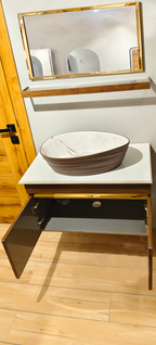 Teak Wood Finish Wall Mounted Stainless Steel Vanity SS304 (32x18.5 inch) "Complete Set"