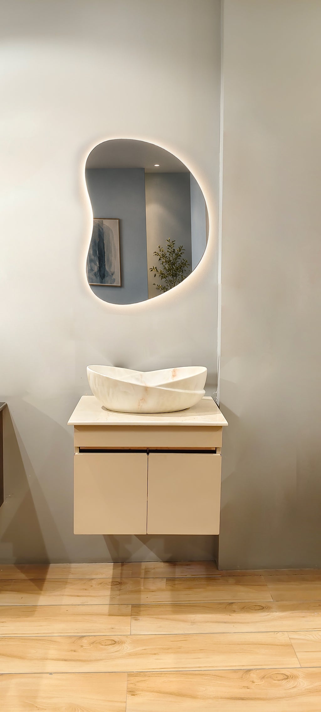 Premium Beige Finish Wall Mounted Stainless Steel Vanity SS304 (32x18.5 inch) "Complete Set"