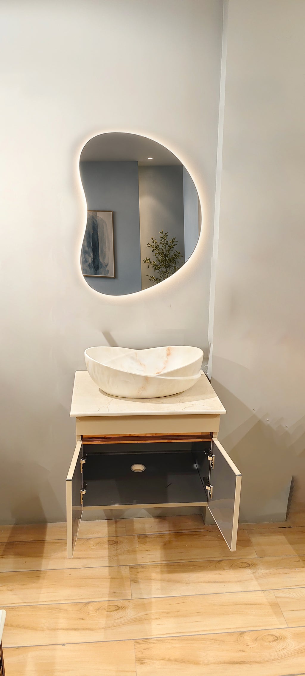 Premium Beige Finish Wall Mounted Stainless Steel Vanity SS304 (32x18.5 inch) "Complete Set"