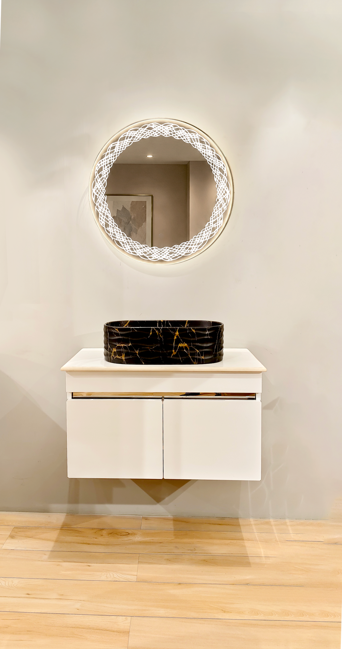 Premium Teeth White Finish Wall Mounted Stainless Steel Vanity SS304 (32x18.5 inch) "Complete Set"