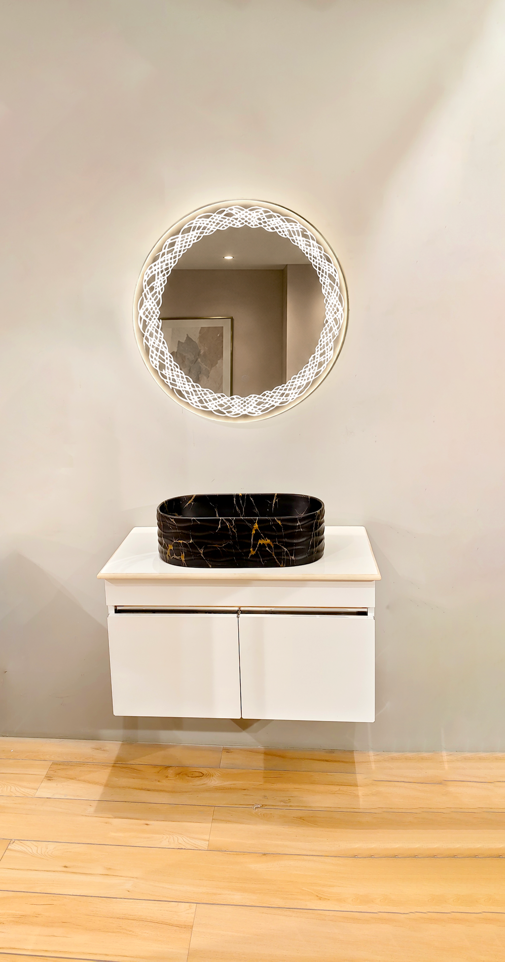 Premium Teeth White Finish Wall Mounted Stainless Steel Vanity SS304 (32x18.5 inch) "Complete Set"