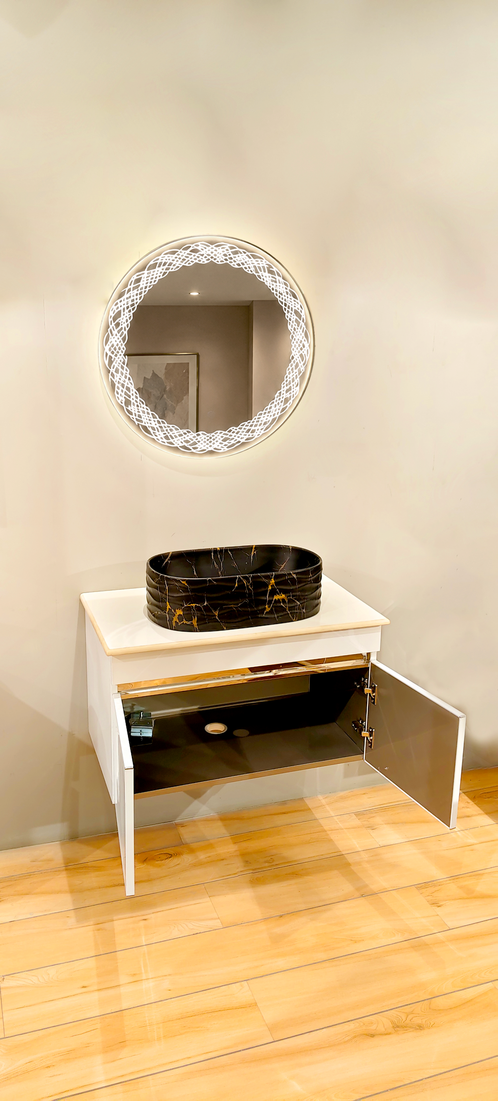 Premium Teeth White Finish Wall Mounted Stainless Steel Vanity SS304 (32x18.5 inch) "Complete Set"