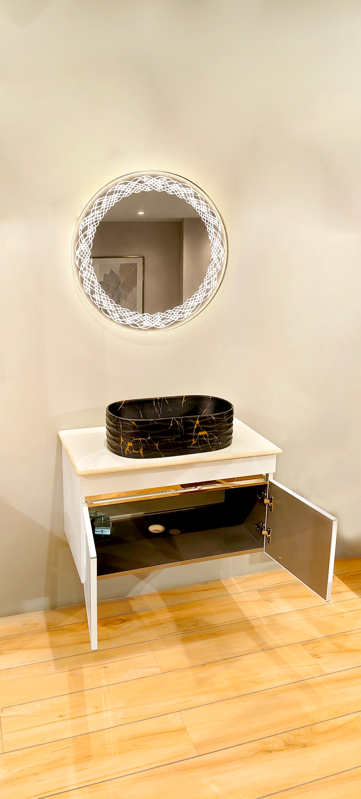 Premium Teeth White Finish Wall Mounted Stainless Steel Vanity SS304 (32x18.5 inch) "Complete Set"