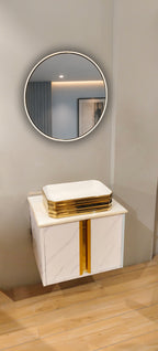 White Satvario Finish Wall Mounted with Gold detailing, now in Stainless Steel Material SS304 (24x18.5 inch) "Complete Set"
