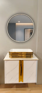 White Satvario Finish Wall Mounted with Gold detailing, now in Stainless Steel Material SS304 (24x18.5 inch) "Complete Set"