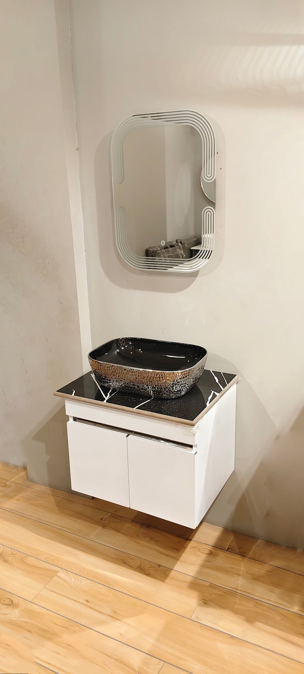 Premium Teeth White Finish Wall Mounted Stainless Steel Vanity SS304 (24x18.5 inch) "Complete Set"