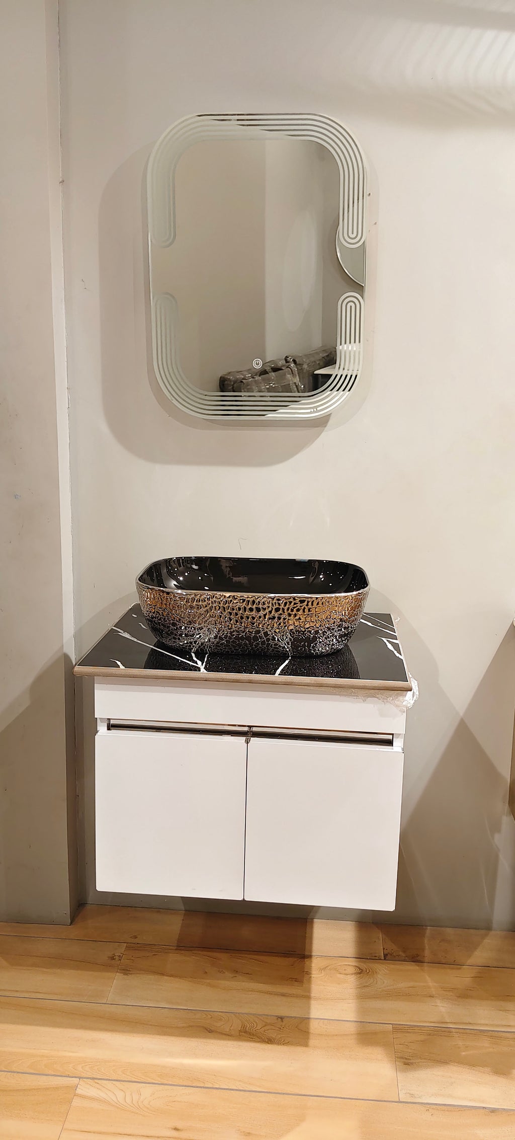 Premium Teeth White Finish Wall Mounted Stainless Steel Vanity SS304 (24x18.5 inch) "Complete Set"