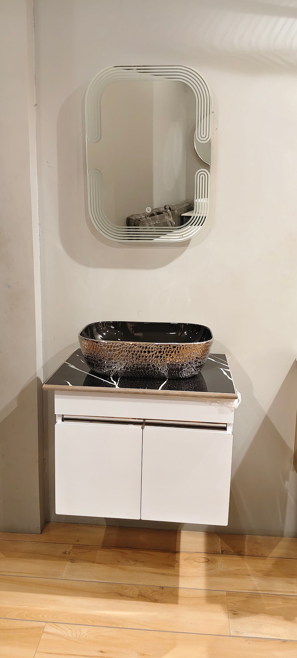 Premium Teeth White Finish Wall Mounted Stainless Steel Vanity SS304 (24x18.5 inch) "Complete Set"