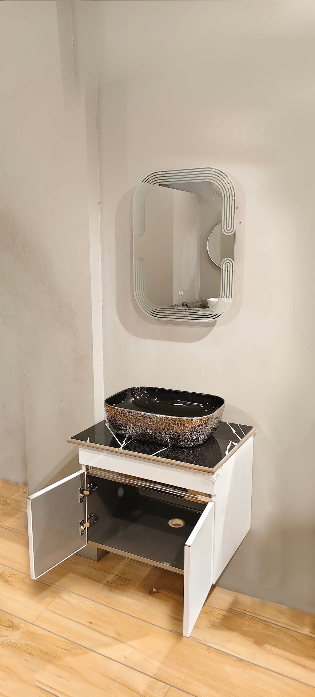 Premium Teeth White Finish Wall Mounted Stainless Steel Vanity SS304 (24x18.5 inch) "Complete Set"