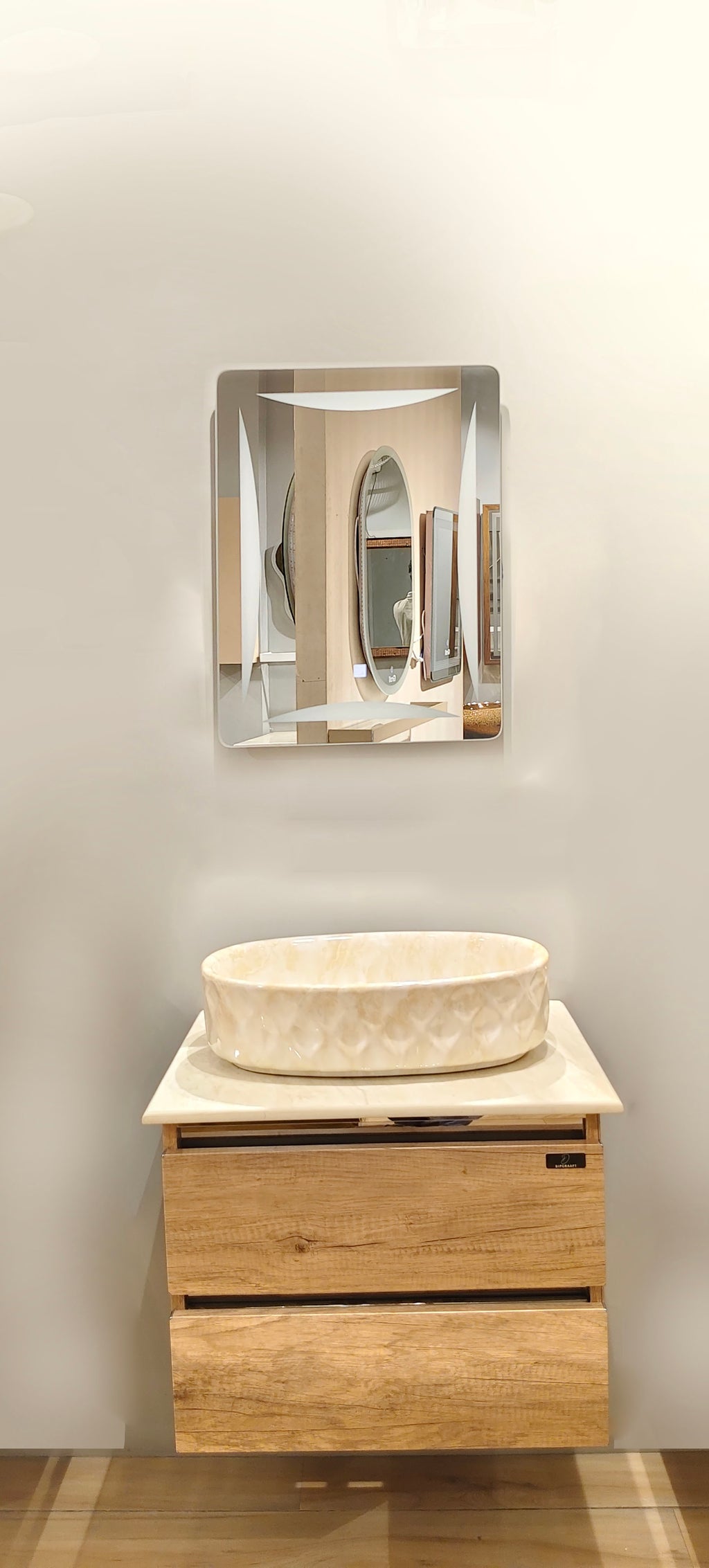 Premium Teak Wood Finish Wall Mounted Stainless Steel Vanity SS304 (24x18.5 inch) "Complete Set"