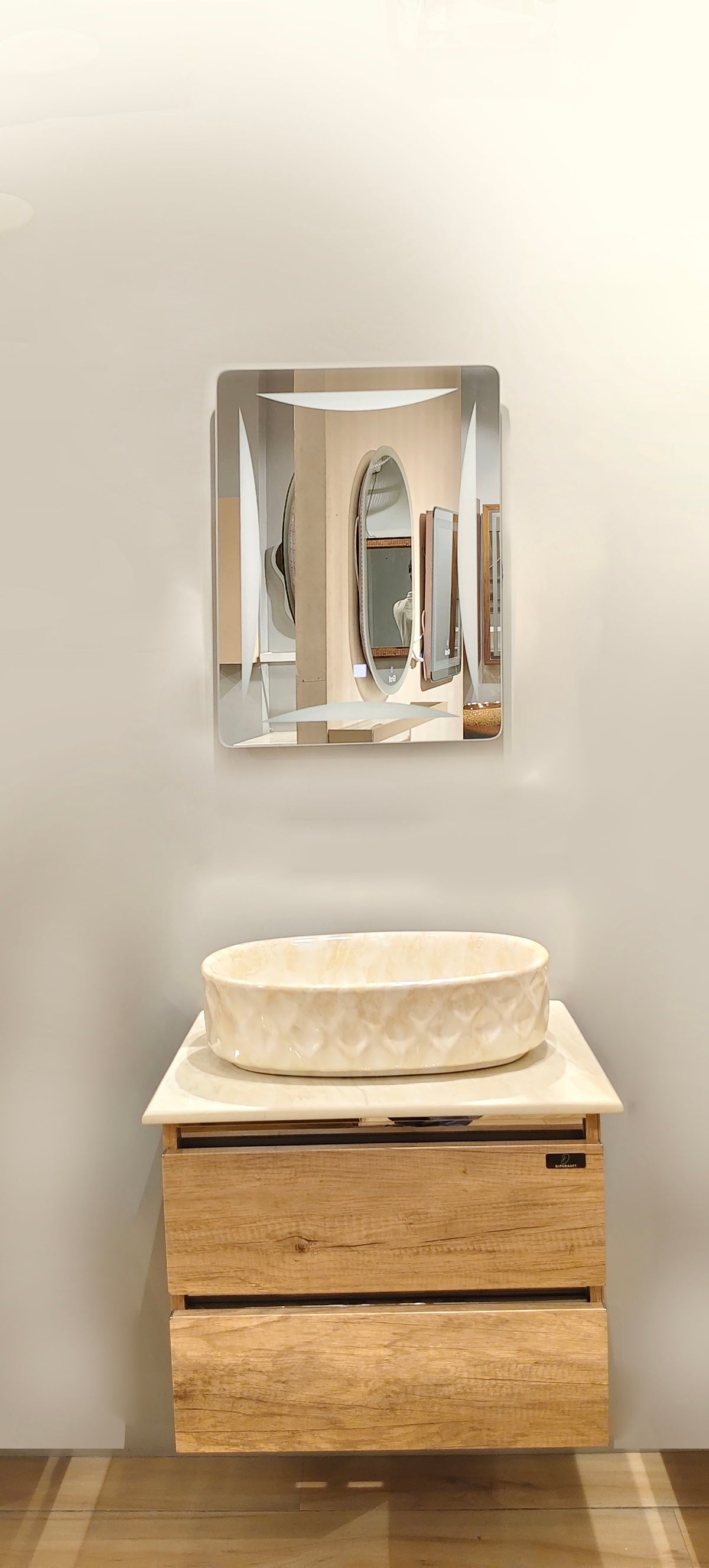 Premium Teak Wood Finish Wall Mounted Stainless Steel Vanity SS304 (24x18.5 inch) "Complete Set"