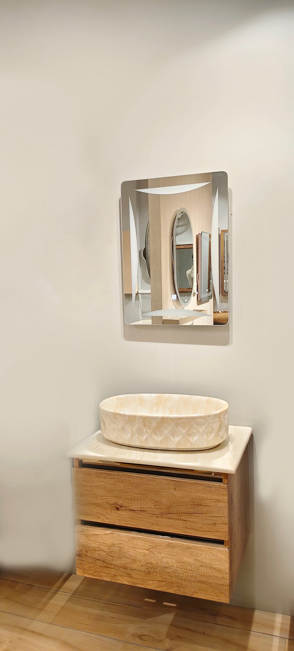 Premium Teak Wood Finish Wall Mounted Stainless Steel Vanity SS304 (24x18.5 inch) "Complete Set"