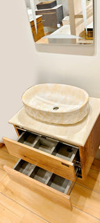 Premium Teak Wood Finish Wall Mounted Stainless Steel Vanity SS304 (24x18.5 inch) "Complete Set"