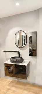 Black Mirror Gloss Finish Wall Mounted Stainless Steel Vanity with Rose Gold detailing SS304 (32x18.5 inch) "Complete Set"
