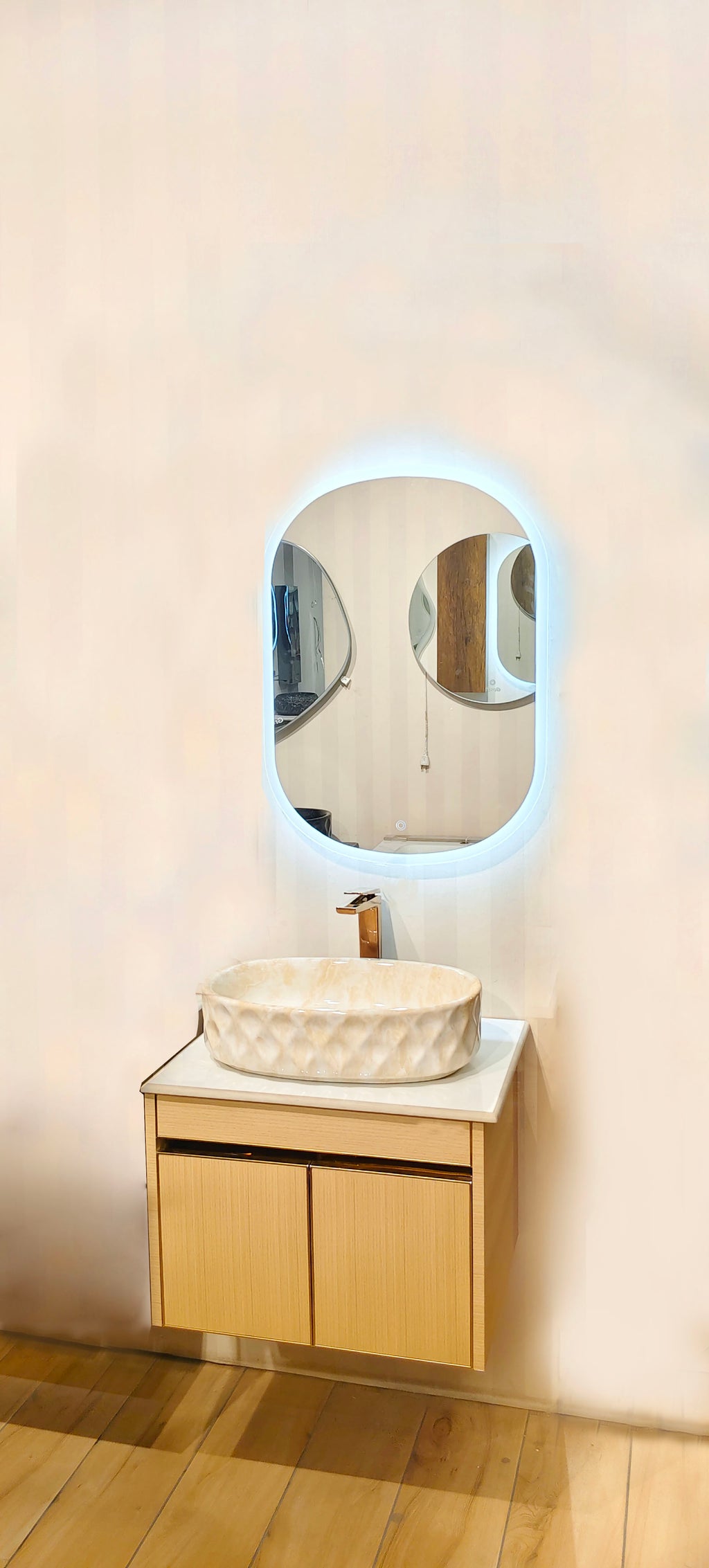 Premium Teak Wood Finish Wall Mounted Stainless Steel Vanity SS304 (24x18.5 inch) "Complete Set"
