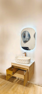 Premium Teak Wood Finish Wall Mounted Stainless Steel Vanity SS304 (24x18.5 inch) "Complete Set"