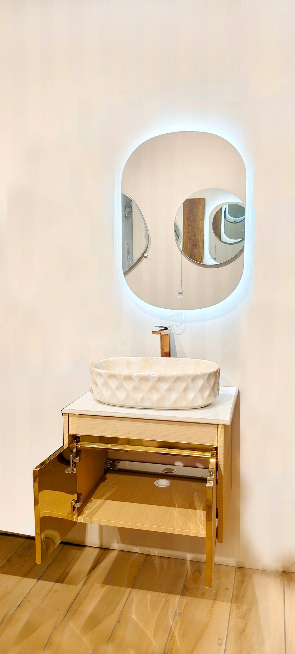 Premium Teak Wood Finish Wall Mounted Stainless Steel Vanity SS304 (24x18.5 inch) "Complete Set"
