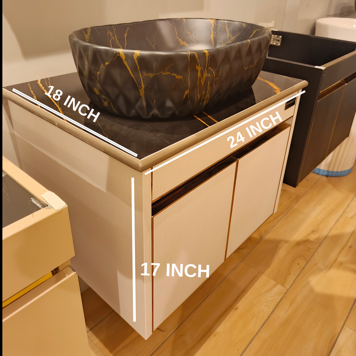 Sand Grey with CNC pattern, Wall Mounted Stainless Steel Vanity SS304 (24x18.5 inch) "Complete Set"