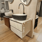 Premium White with Pine Wood Finish Wall Mounted Stainless Steel Vanity SS304 (24x18.5 inch) "Complete Set"