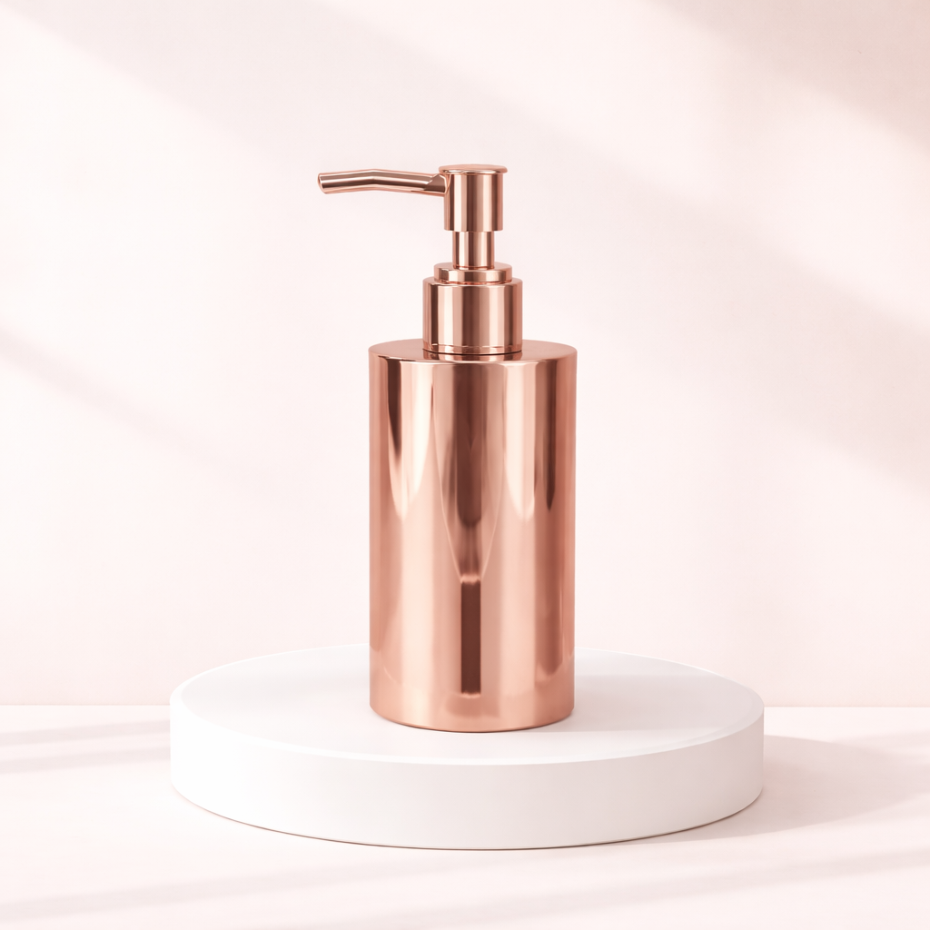 Premium Rose Finish Luxury Wall Mount Soap Dispenser – Stainless Steel, Anti-Rust, Easy Refill – Bathroom/Hotel/Office/School Use – Rose Gold Finish