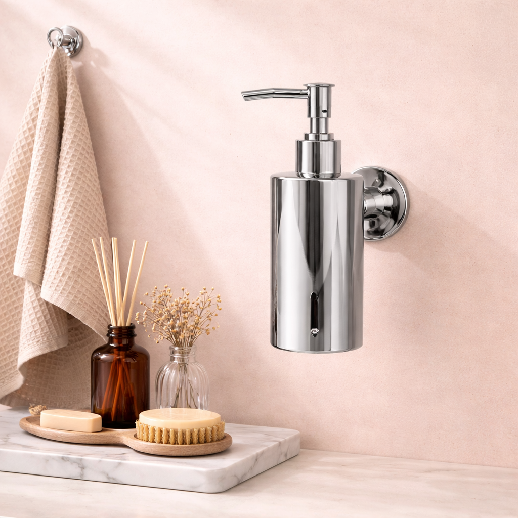 Premium Chrome Finish Luxury Wall Mount Soap Dispenser – Stainless Steel, Anti-Rust, Easy Refill – Bathroom/Hotel/Office/School Use