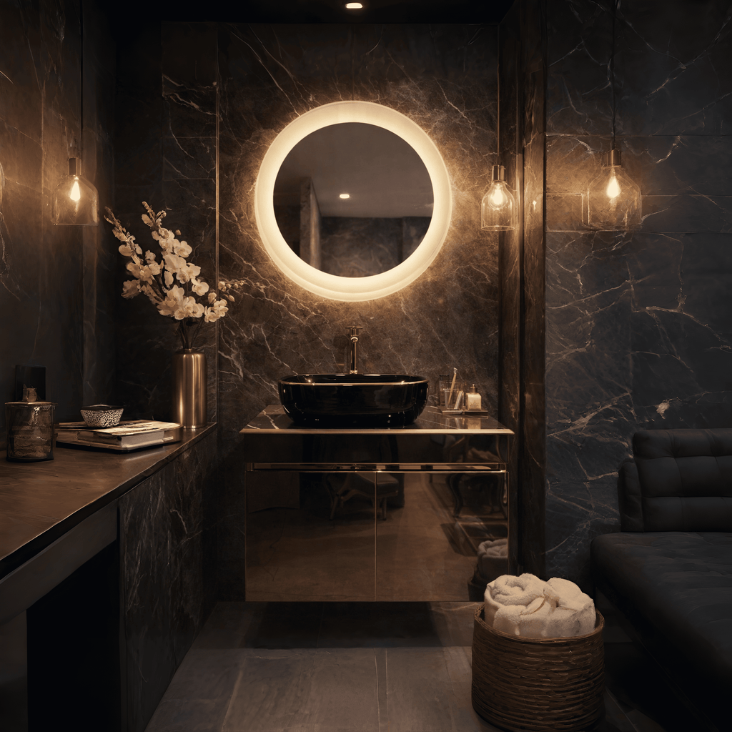 Black Mirror Gloss Finish Wall Mounted Stainless Steel Vanity SS304 (24x18.5 inch) "Complete Set"