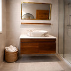 Teak Wood Finish Wall Mounted Stainless Steel Vanity SS304 (32x18.5 inch) "Complete Set"