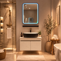 White with Pine wood Finish Wall Mounted Stainless Steel Vanity SS304 (24x18.5 inch) "Complete Set"