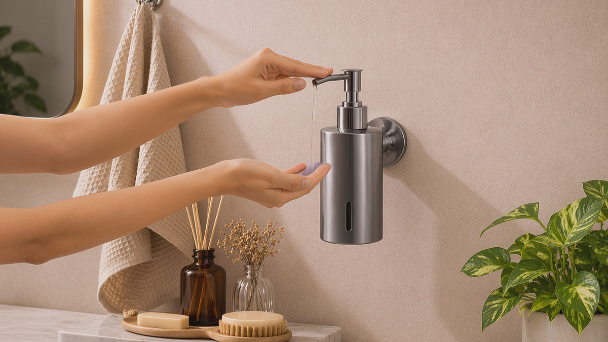 Satin Matt Finish Luxury Wall Mount Soap Dispenser – Stainless Steel, Anti-Rust, Easy Refill – Bathroom/Hotel/Office/School Use
